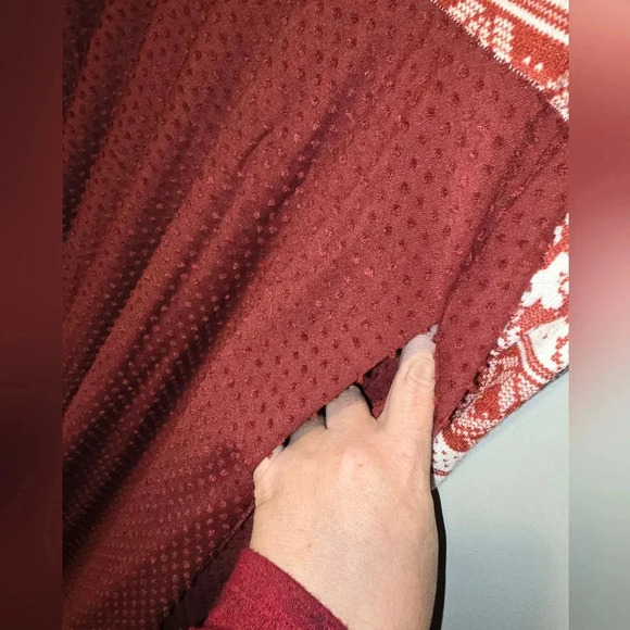 NWT Anika Burke Reindeer & Burgundy Print Fit & Flare Mock Neck Midi Dress XL - Picture 3 of 10